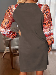 Colorblock Geometric Print Ribbed Dress