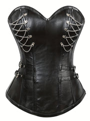 Gothic Leather Strapless Corset Tummy Control Slimmer Lace Up