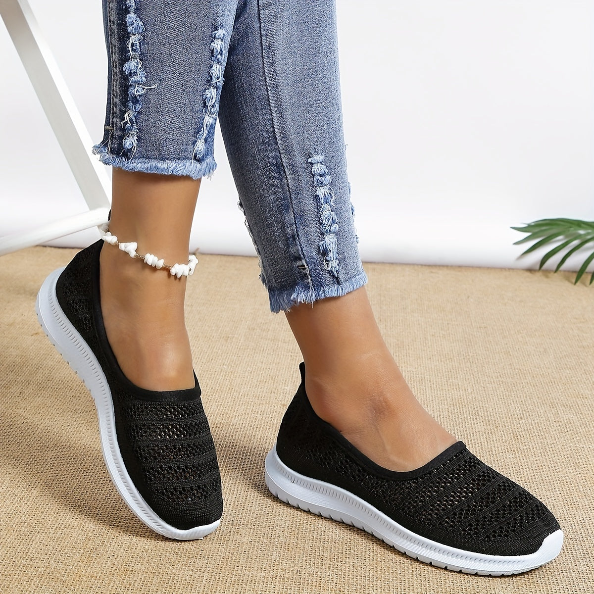 Women's Breathable Casual Summer Sneakers Low Top Slip On Mesh Shoes