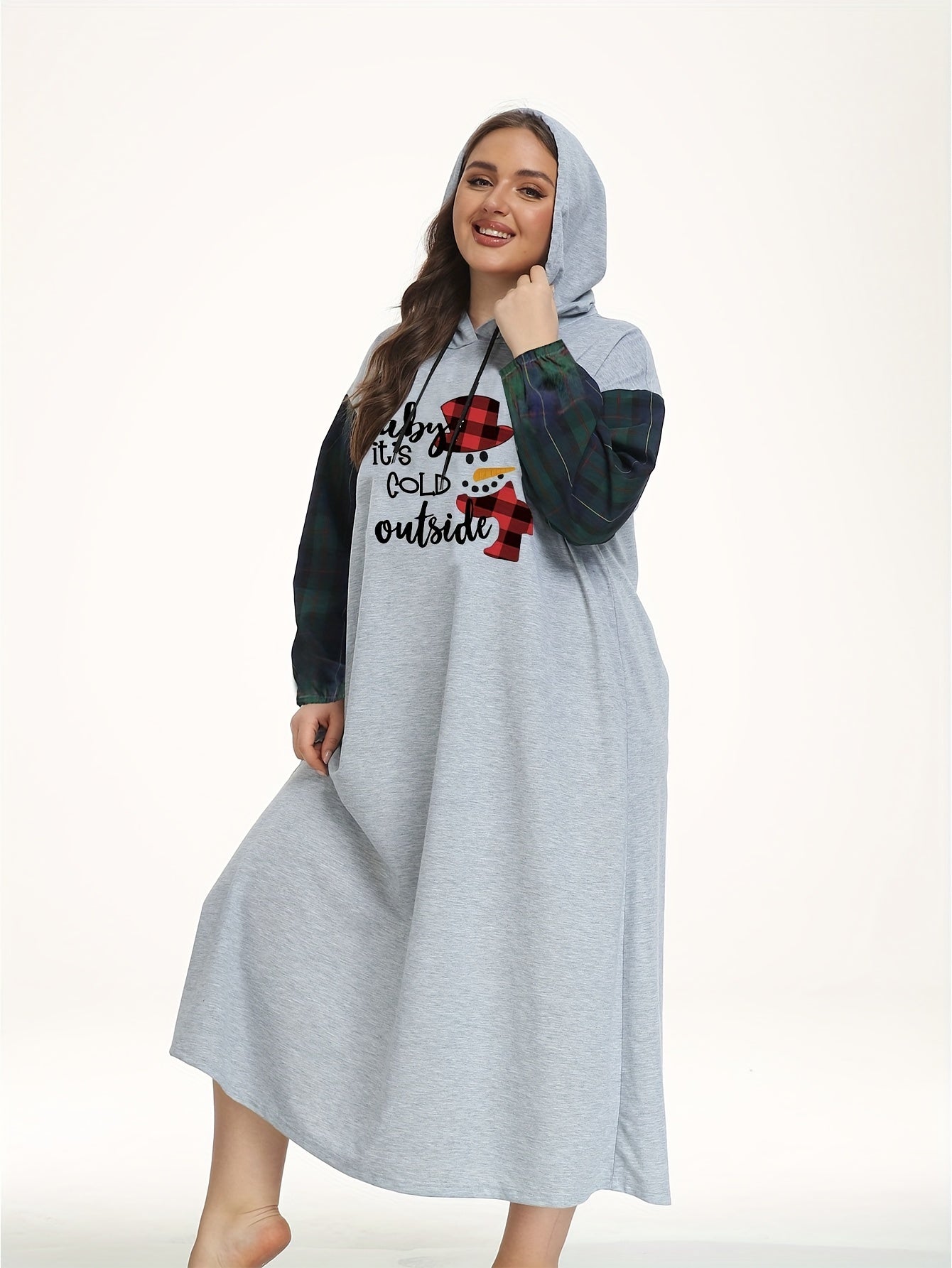 Christmas Lounge Dress Women's Plus Snowman Print Raglan Slee