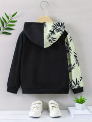 Boy's Plant Print Hoodie Long Sleeve Clash Casual Top