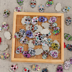 10pcs Mixed Colorful Skull Head Pendants - Halloween DIY Accessory
