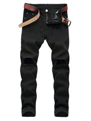 Men's Solid Stretch Slim Ripped Jeans