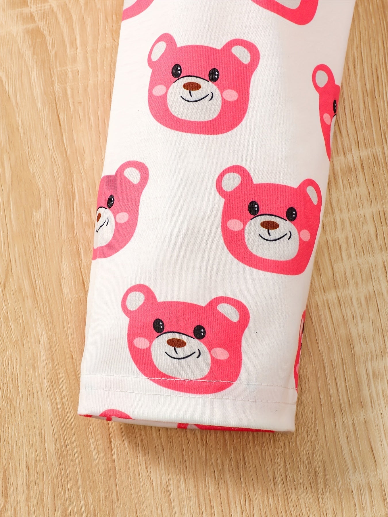2pcs Pink Bear Full Print Leggings Outfit