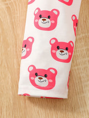 2pcs Pink Bear Full Print Leggings Outfit