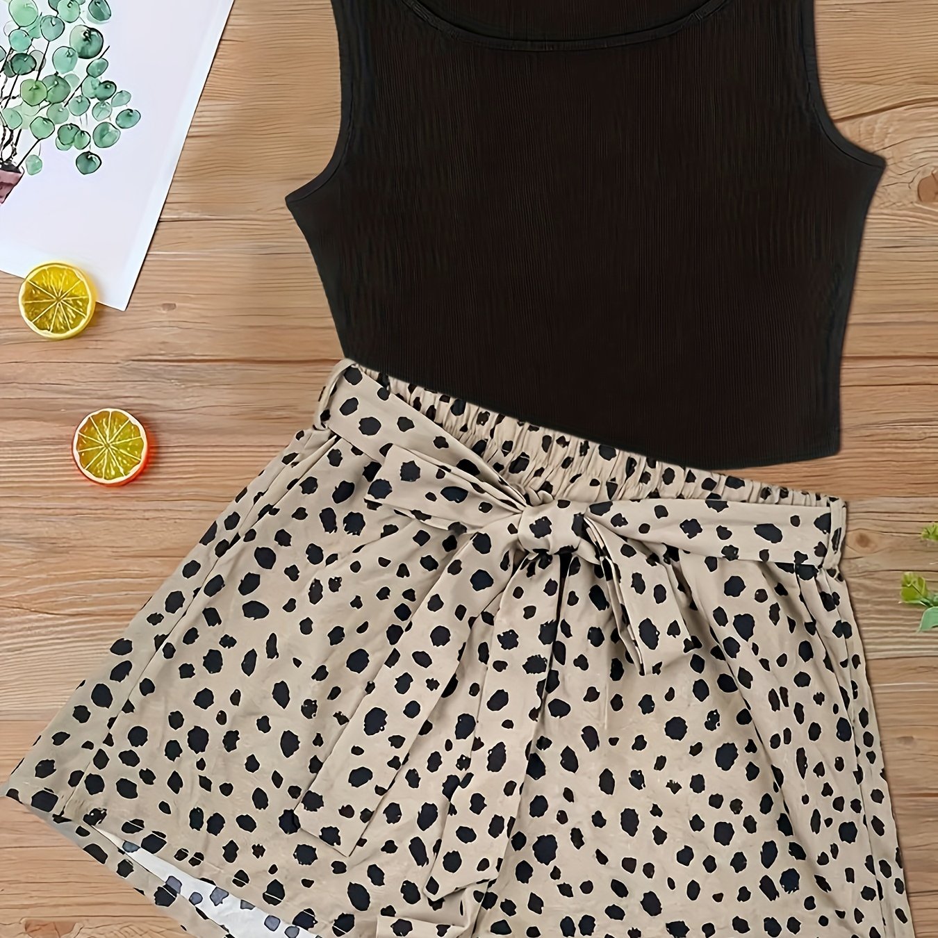 Casual Tank Top & Dalmatian Print Shorts Set for Women