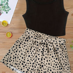 Casual Tank Top & Dalmatian Print Shorts Set for Women