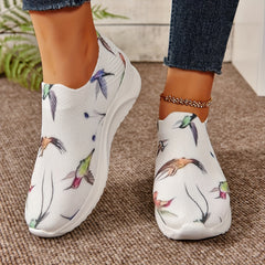 Women's Bird Pattern Slip on Sneakers Mesh Knit Walking Shoes