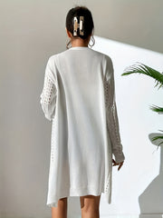 Long Sleeves Cover Up Shirts V Neck Slight Stretch Hollow Out Knitted Cardigan