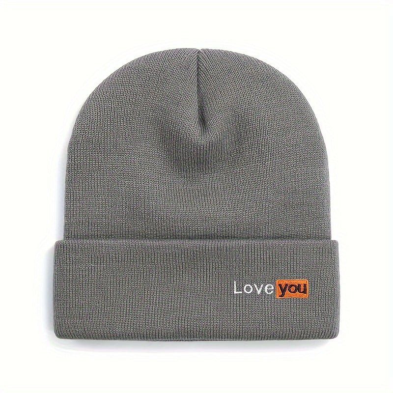 Unisex Love You Embroidered Knitted Hat for Autumn and Winter