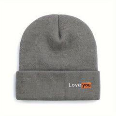 Unisex Love You Embroidered Knitted Hat for Autumn and Winter