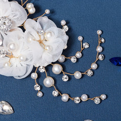 Mesh Flower Charm Hair Clip Rhinestone & Faux Pearl Decor Barrette