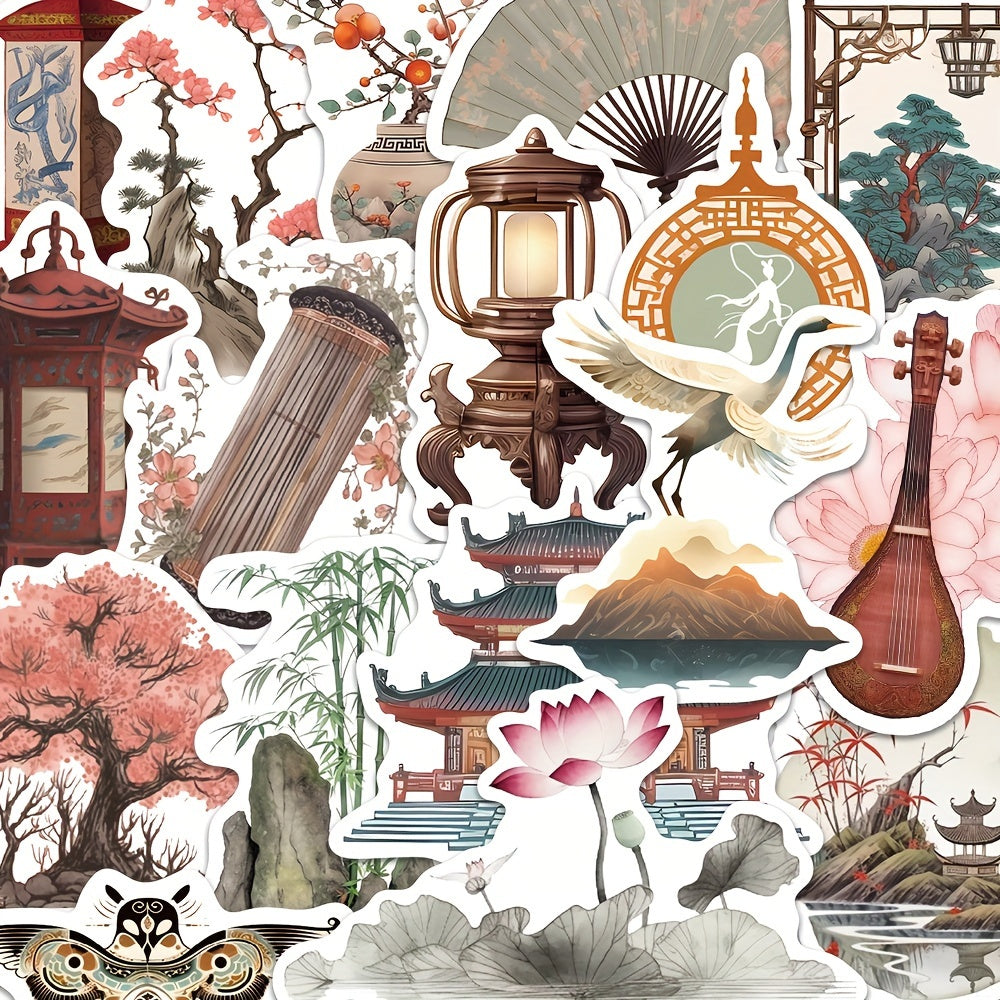 50pcs Retro Chinese Style Small Things Stickers Niche Decorative Stickers