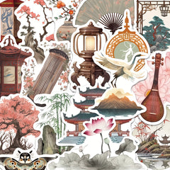 50pcs Retro Chinese Style Small Things Stickers Niche Decorative Stickers