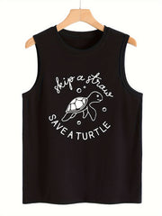 Turtle & Letter Pattern Stretchy Sports Vest Sleeveless Top