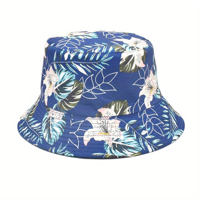Reversible Leaf Print Bucket Hat Casual Travel Beach Hats Unisex