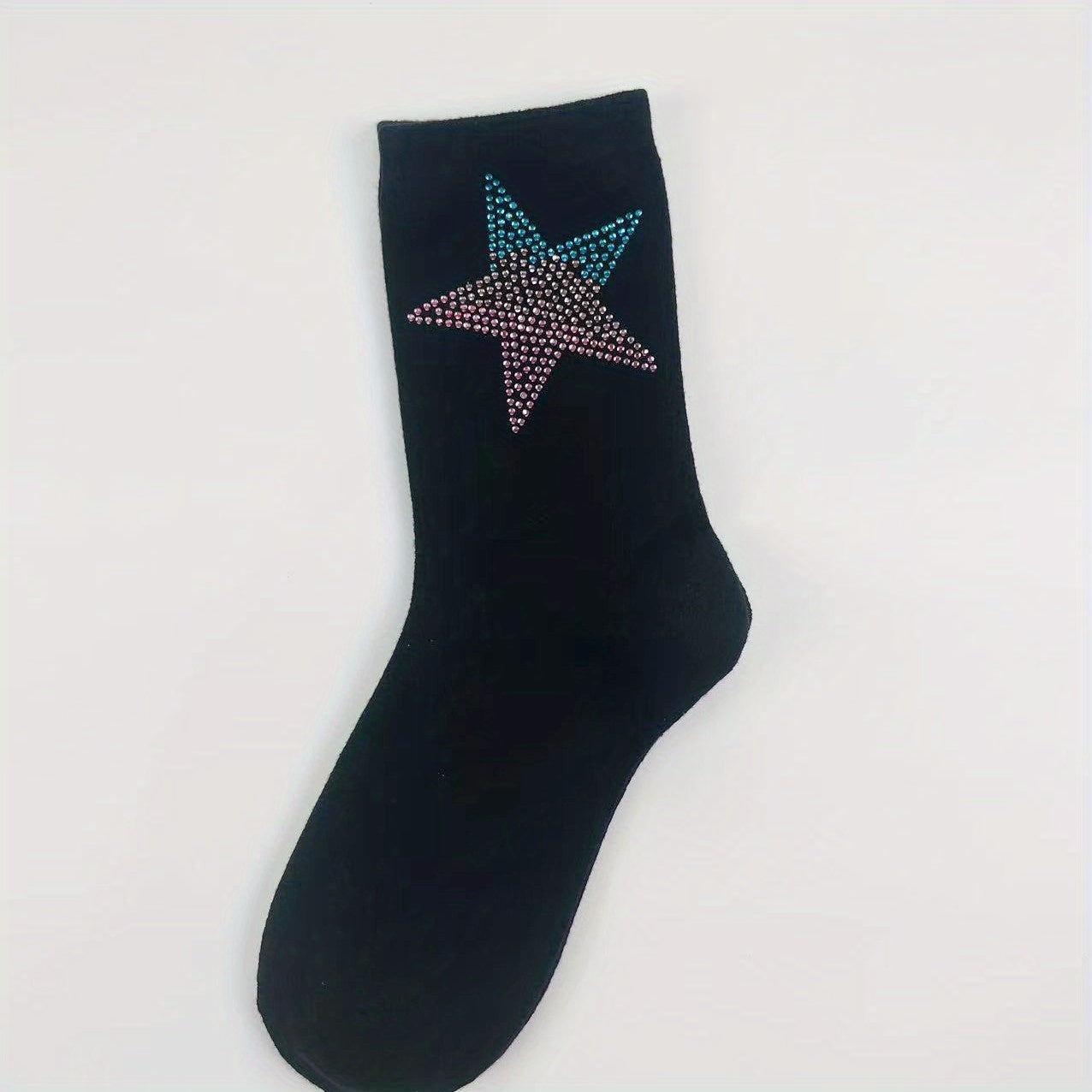 Star Rhinestone Decor Mid Tube Socks