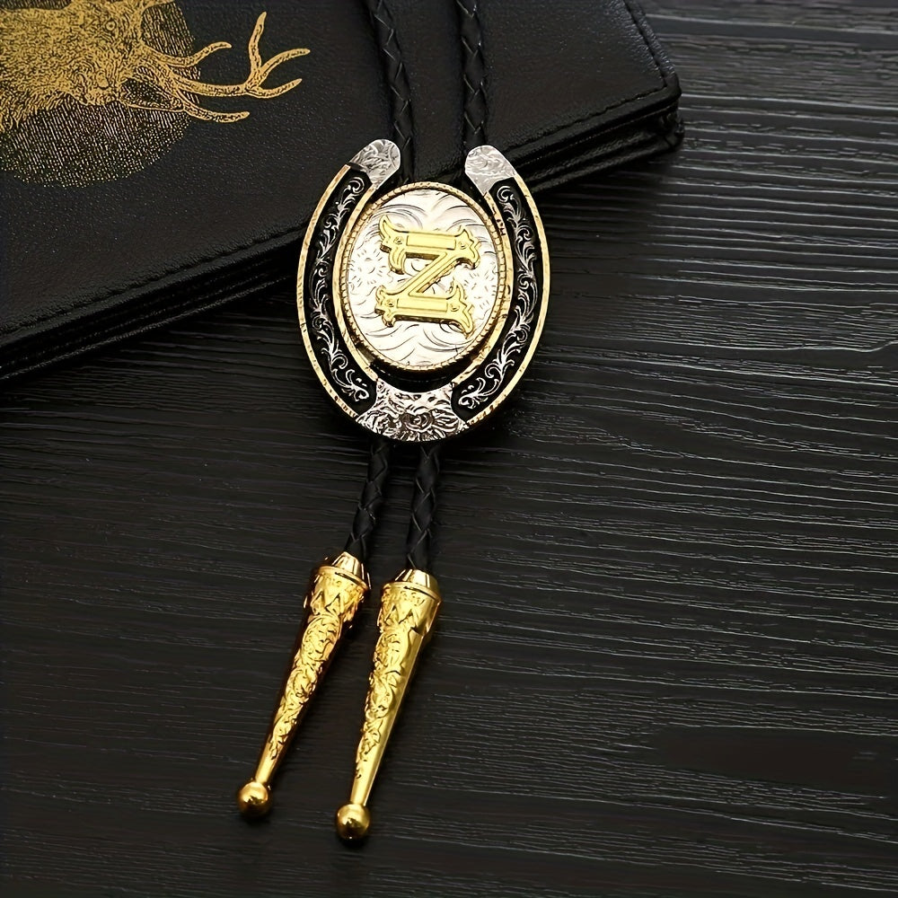 Men's Western Cowboy Golden Initial Letter Bolo Tie