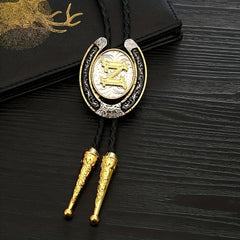 Men's Western Cowboy Golden Initial Letter Bolo Tie