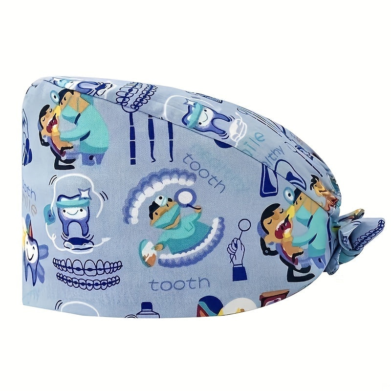 Cartoon Print Work Cap Adjustable Scrub Cap Unisex Working Hats