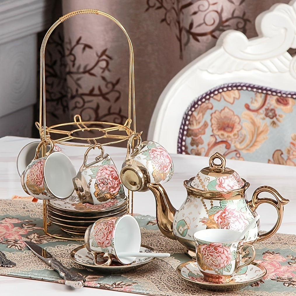 20pcs Ceramics Tea Set with Metal Holder European Ceramic Tea Set