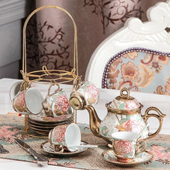 20pcs Ceramics Tea Set with Metal Holder European Ceramic Tea Set
