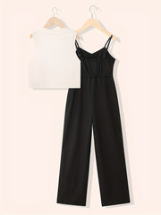 Girl's 2pcs Tank Top & Cami Overalls Set for Summer