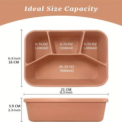 Silicone Lunch Box w/ 4 Compartments Microwaveable Leakproof Bento Box