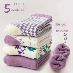 Floral Print Mid Tube Socks 5 Pairs