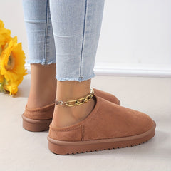 Women's Plush Inner Warm Half Slippers Non-slip Slip On Shoes