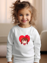 Girls Heart Pattern Crew Neck Sweatshirt for Spring Fall
