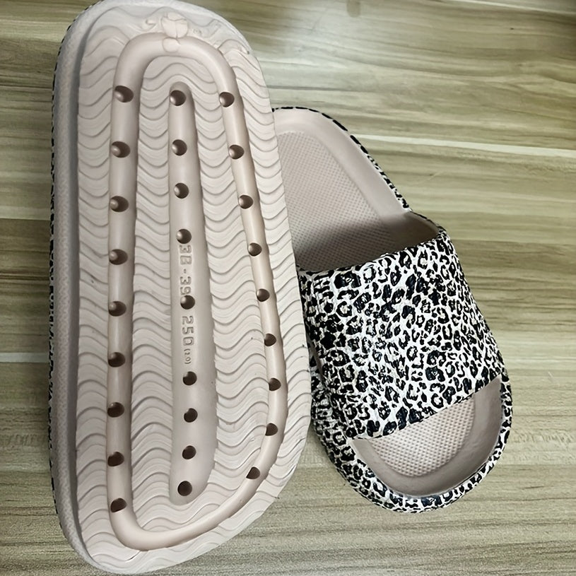 Leopard Print Pillow Slides Women's Open Toe Bath Shoes