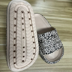 Leopard Print Pillow Slides Women's Open Toe Bath Shoes