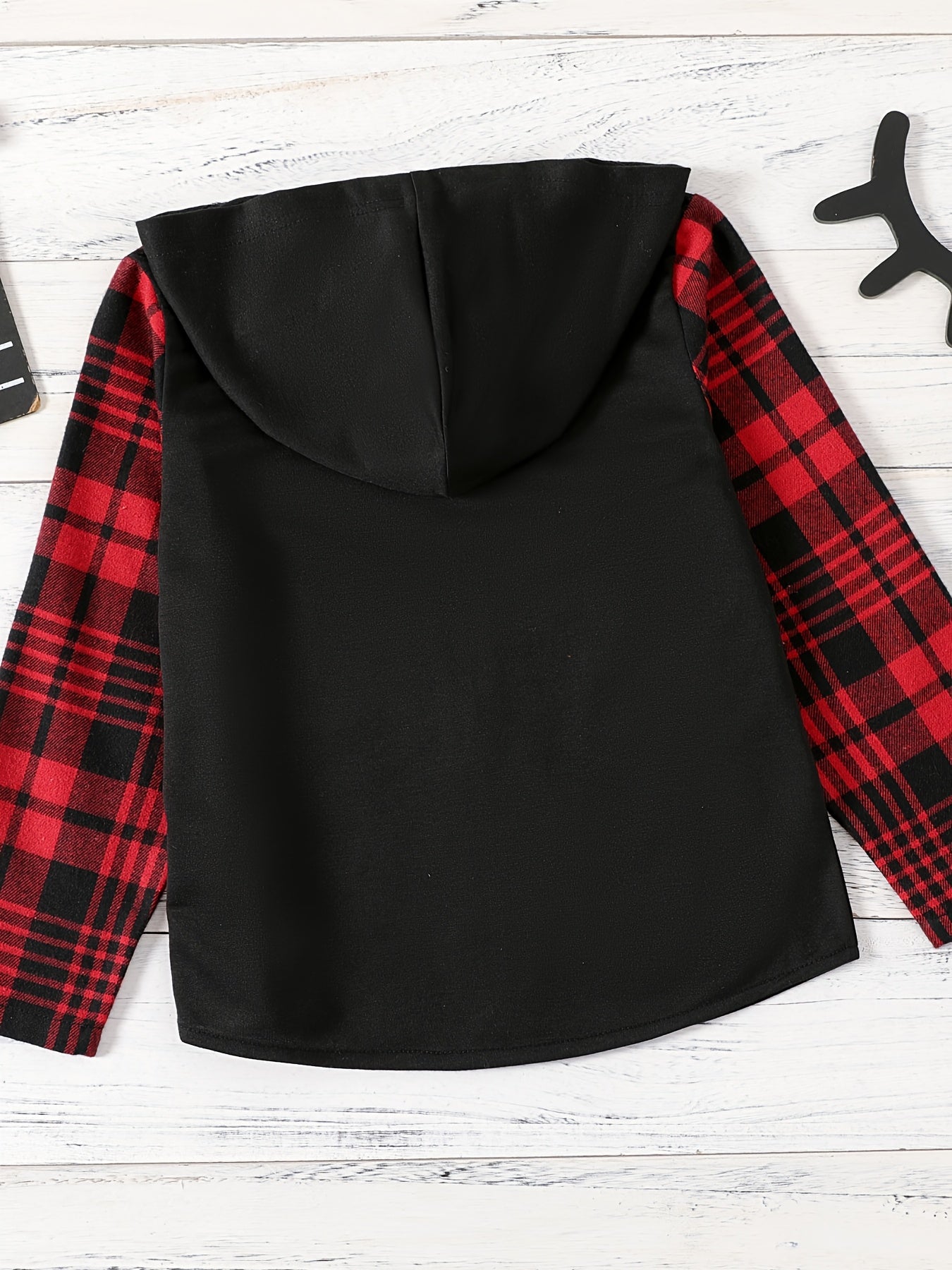Boys Plaid Hooded Jacket Zip Up Long Sleeve