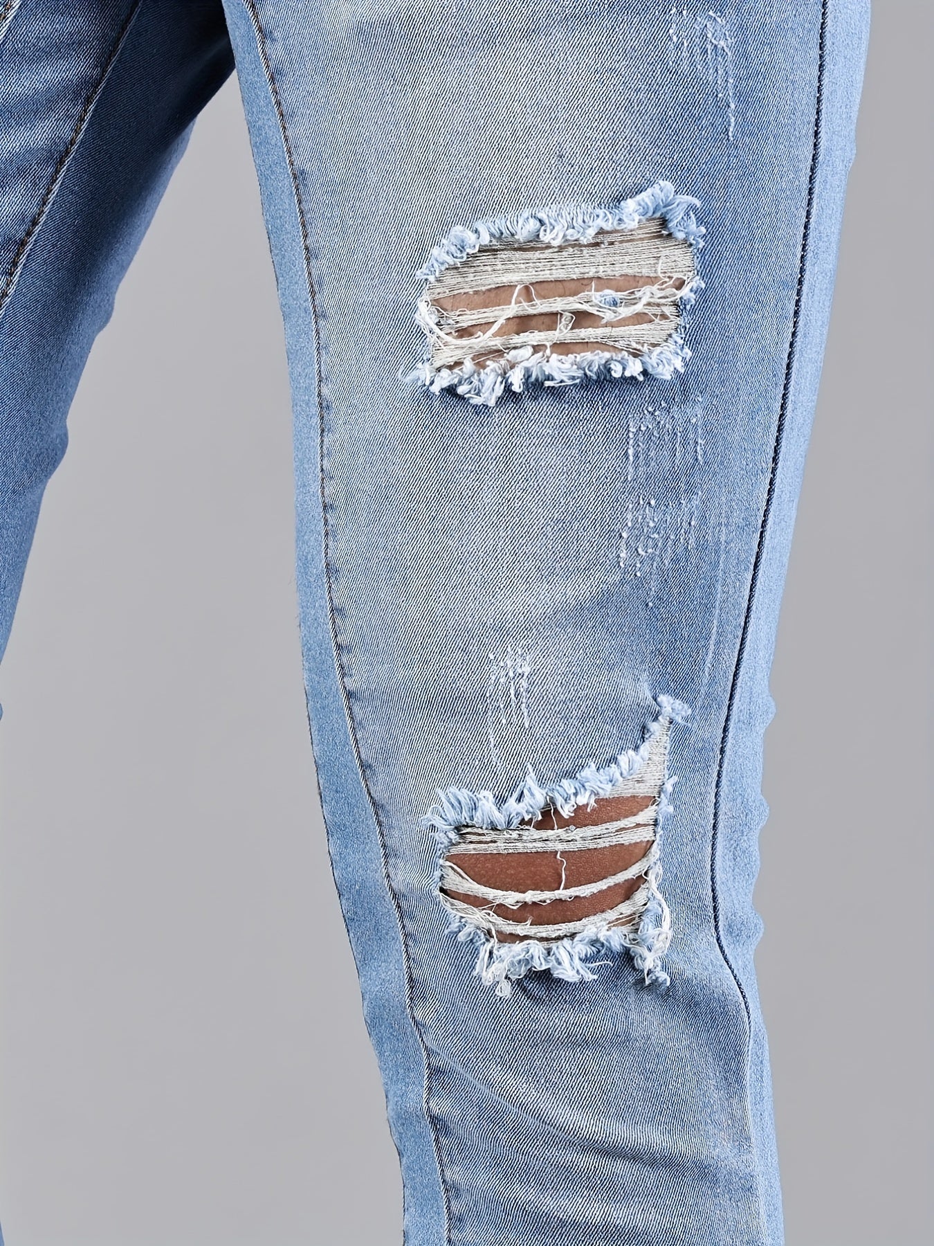 Men's Slim Fit Ripped Jeans Casual Street Style Distressed Denim Pants