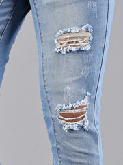 Men's Slim Fit Ripped Jeans Casual Street Style Distressed Denim Pants