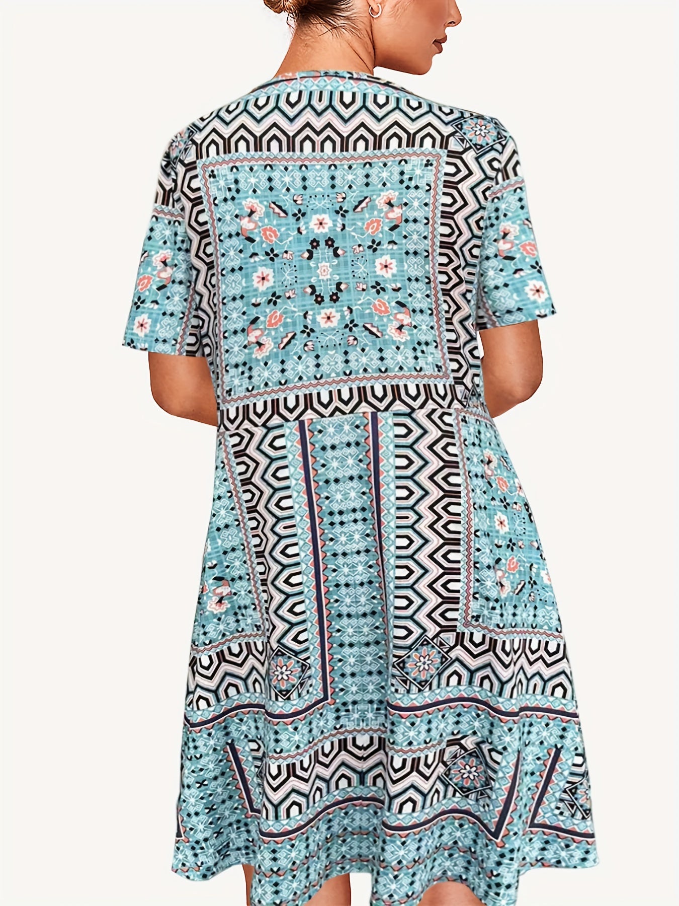 Floral Print Boho Midi Dress Short Sleeve