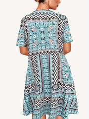 Floral Print Boho Midi Dress Short Sleeve