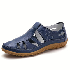 Women's Retro Flat Sandals Closed Toe Solid Hook & Loop Non Slip Shoes
