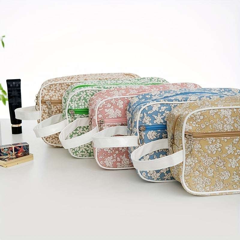 Floral Pattern Cosmetic Bag Roomy Makeup Bag Zipper Travel Toiletry Organizer