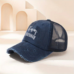 Distressed Baseball Cap Ponytail Embroidered Sports Hat