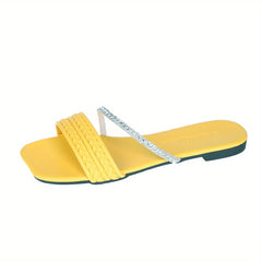 Women's Rhinestone Decor Slide Sandals Casual Flat Shoes Lightweight