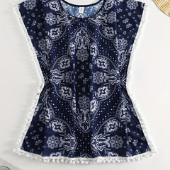 Sexy Cover Up Women's Plus Scarf Print Beachwear