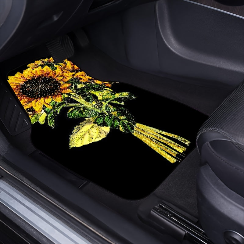 4pcs Sunflower Bouquet Car Floor Mat All-weather Car Protector