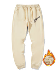 Guitar Print Warm Sweatpants Men's Casual Jogger Pants