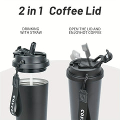 WATERSY 500ml Travel Mug Insulated Coffee Cup Leakproof Lids Straw Vacuum