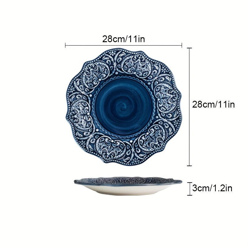 Embossed Dinner Plates Baroque Style Ceramic Tableware Kitchen