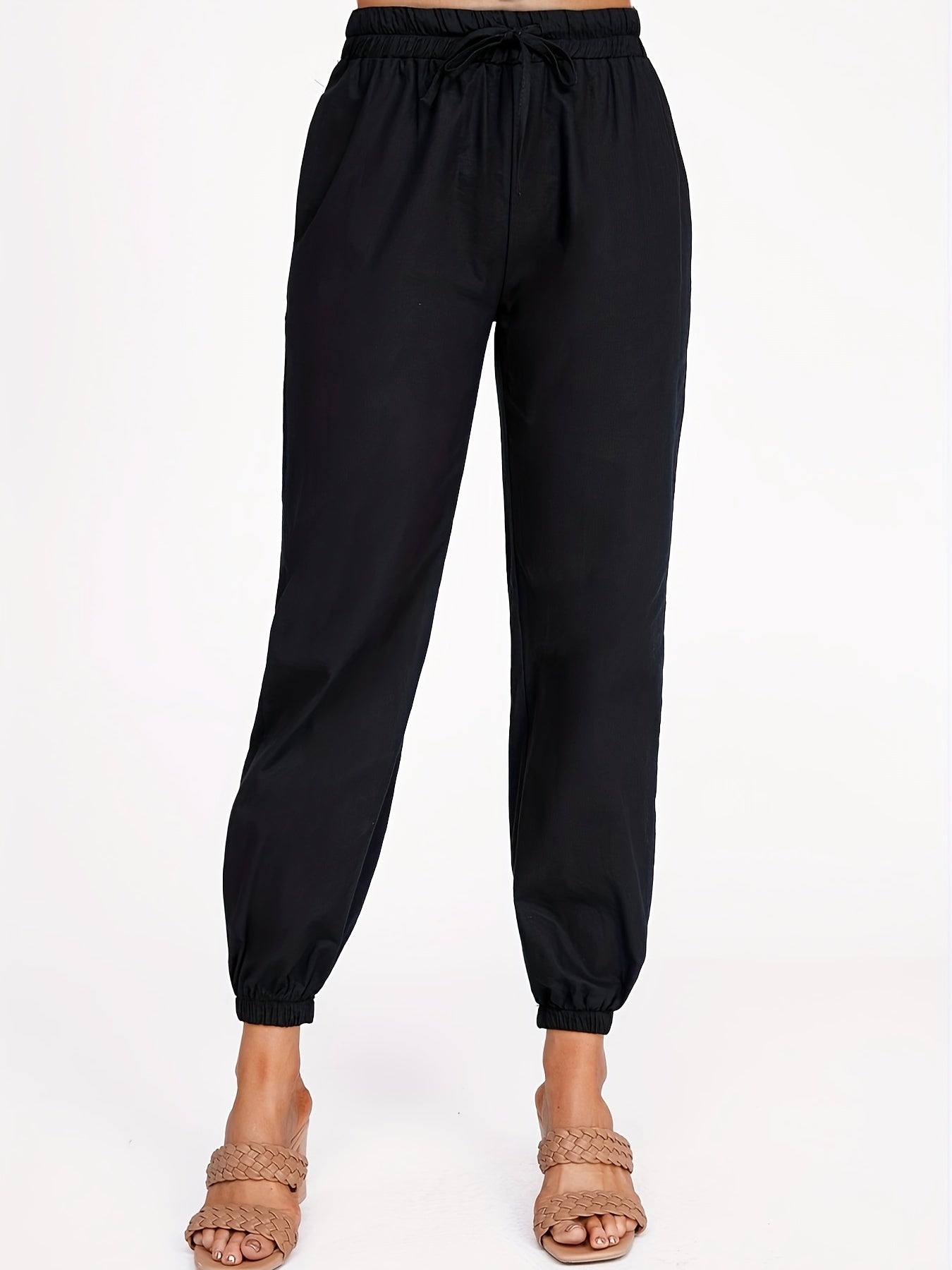 Solid Drawstring Jogger Pants Elastic Waist Casual Spring Summer
