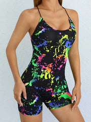 Ink Print Pajama Romper Criss Cross Back Pajamas