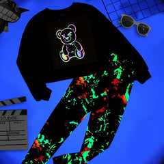 Graffiti Bear Print Boys Sweatshirt & Sweatpants Set